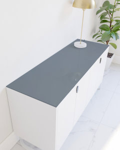 Glasplatte f&uuml;r Kommode und Sideboard - Farbe Silbergrau