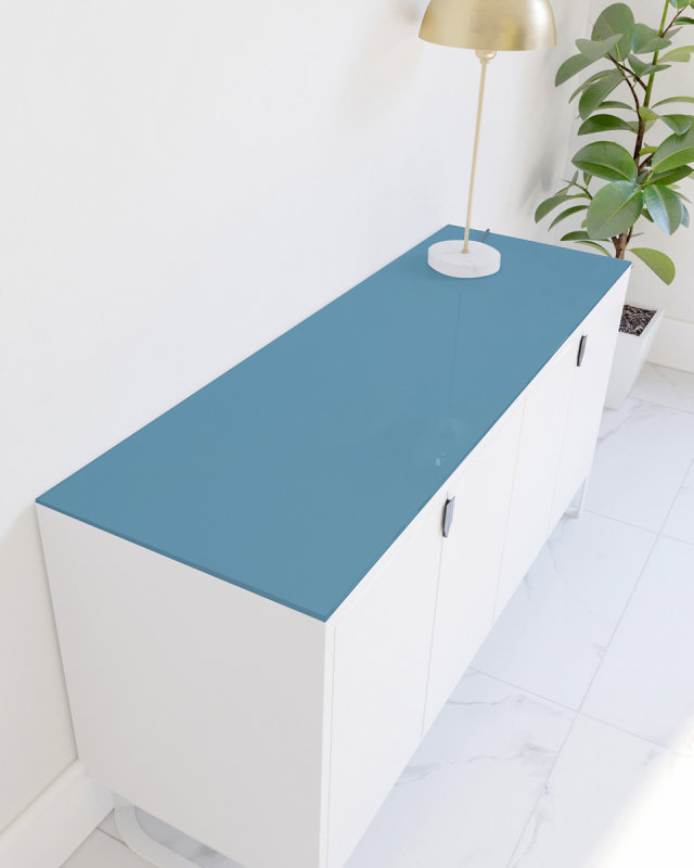 Glasplatte f&uuml;r Kommode und Sideboard - Farbe Pastellblau