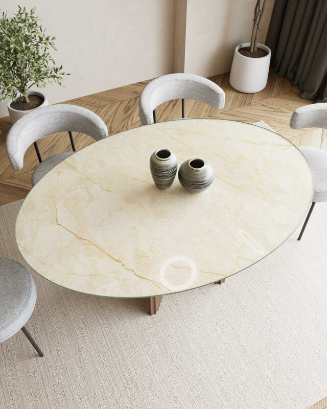 Dekorglas Tischplatte nach Mass - Marmor Beige