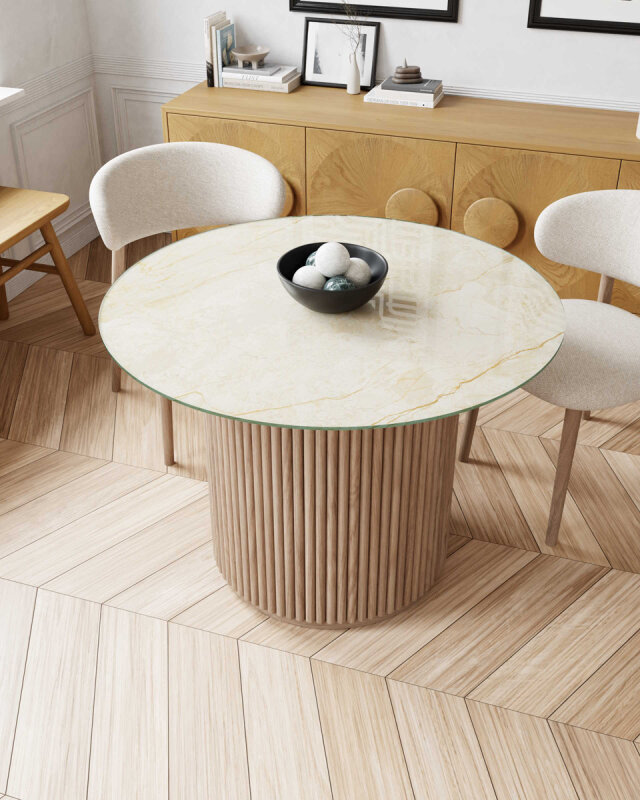 Dekorglas Tischplatte nach Mass - Marmor Beige
