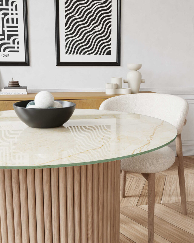 Dekorglas Tischplatte nach Mass - Marmor Beige