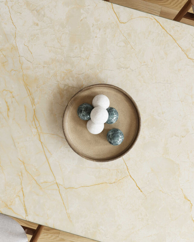 Dekorglas Tischplatte nach Mass - Marmor Beige