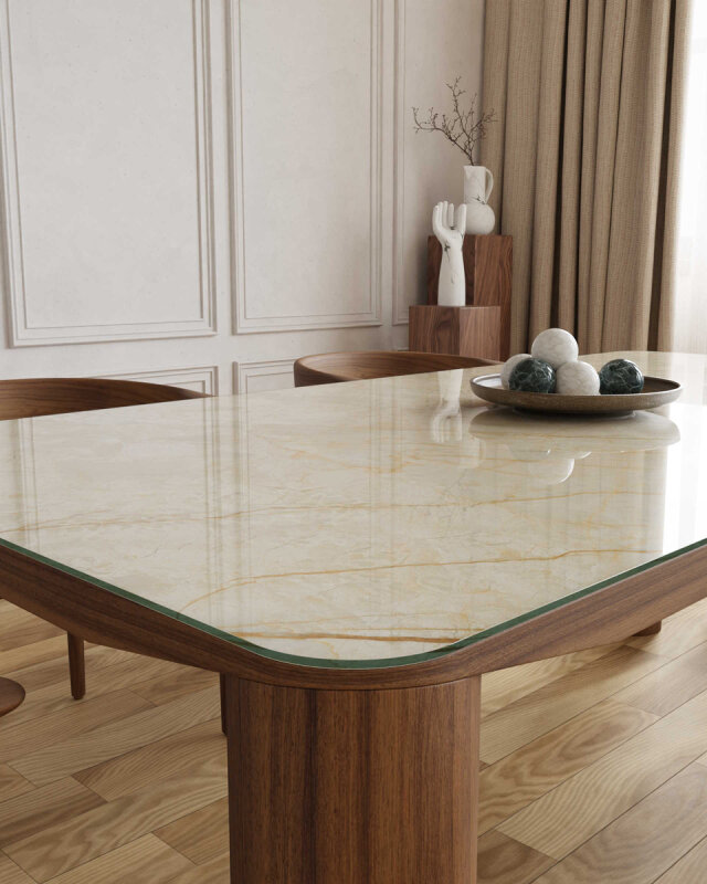 Dekorglas Tischplatte nach Mass - Marmor Beige