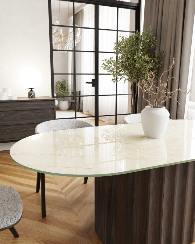 Dekorglas Tischplatte nach Mass - Marmor Beige