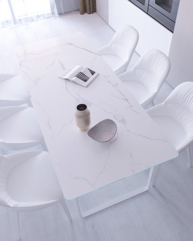 Dekorglas Tischplatte nach Mass - Marmor Weiss