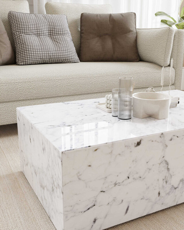 Dekorglas Tischplatte nach Mass - Marmor Weiss