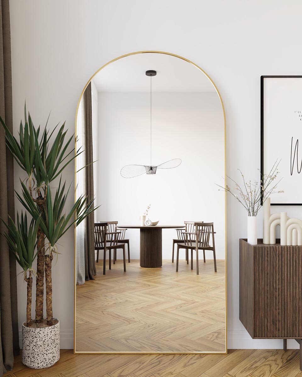 Rundbogen Spiegel Im Barockstil – Goldener Metallrahmen 40x64 Cm Für Wohnzimmer, Flur Oder Bad