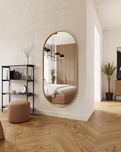 Evox Plus - ovaler Spiegel mit goldenem Alurahmen